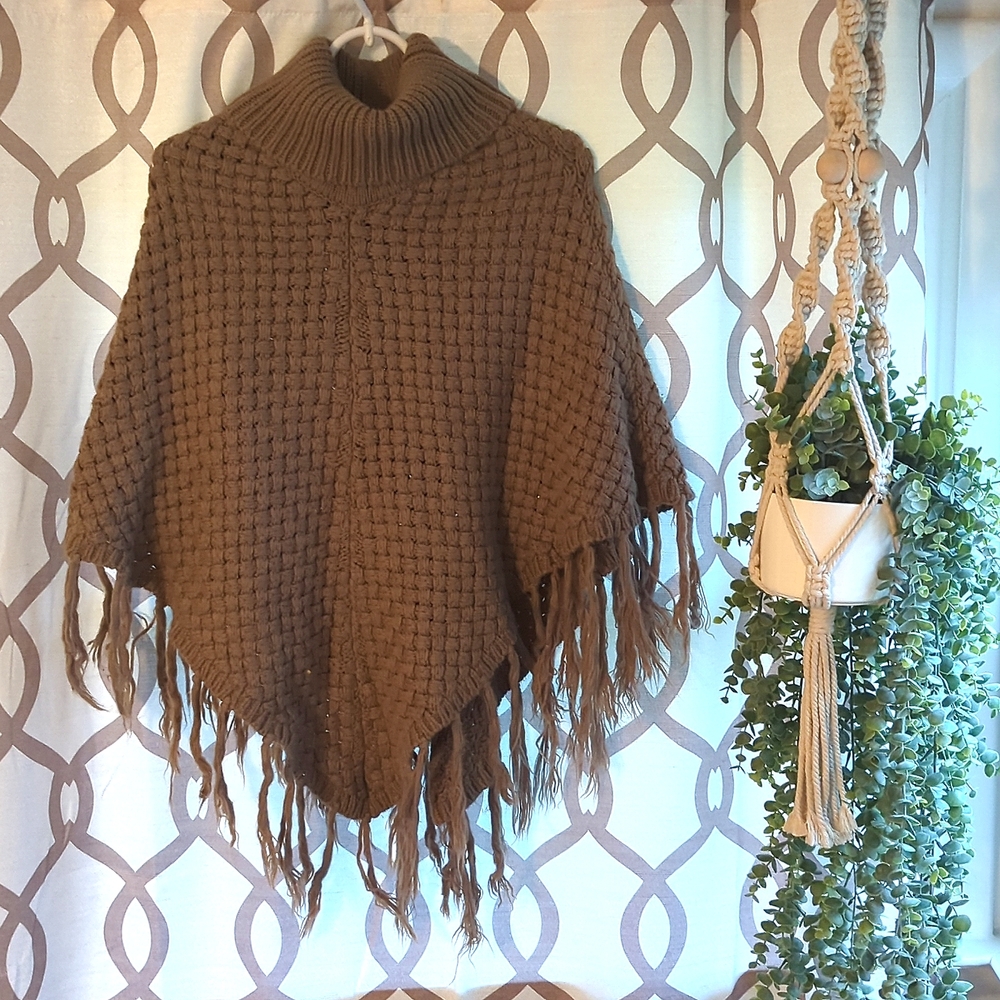 Light Brown Woven Knit Poncho